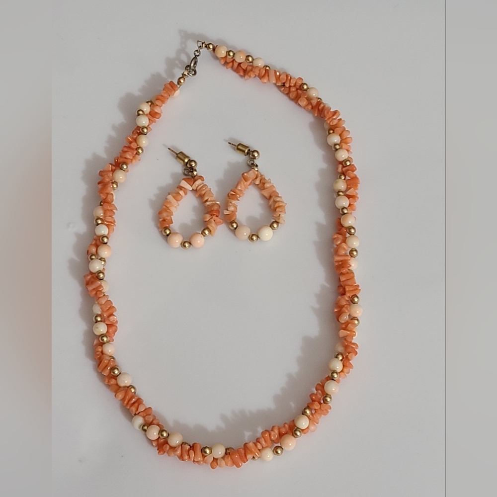 Vintage set angel skin coral necklace earrings Natural RARE FIND stunning estate